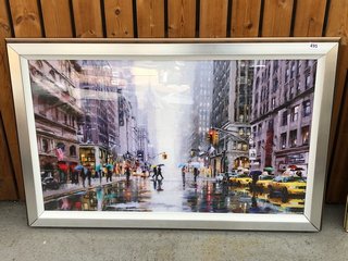 (COLLECTION ONLY) JOHN LEWIS AND PARTNERS RAINFALL ON 5TH AVENUE FRAMED PRINT RRP £200: LOCATION - D6