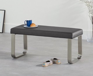 AUSTIN/ALVIN SMALL GREY FAUX LEATHER BENCH NO BACK - RRP £229: LOCATION - C3