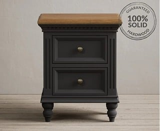 FRANCIS OAK AND CHARCOAL GREY PAINTED 2 DRAWER BEDSIDE CHEST RRP £199: LOCATION - C3