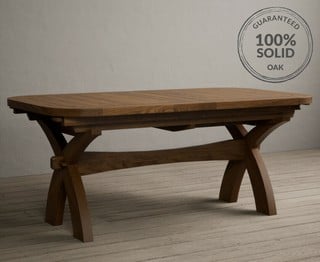 OLYMPIA EXTENDING 180CM RUSTIC SOLID OAK DINING TABLE RRP £899: LOCATION - C3