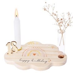 23 X BOFUNK WOODEN BIRTHDAY CANDLE DECORATION PERSONALISED BIRTHDAY PLATE WITH CANDLE HOLDER, VASE & 0-9 NUMBERS BIRTHDAY ANNIVERSARY DECORATION PHOTO PROPS CHILDREN'S BIRTHDAY GIFT IDEAS (RAINBOW) -