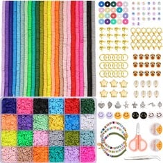 31 X LLGLTOMO 5200 CLAY BEADS KIT 24 COLORS 6MM FLAT POLYMER CLAY SPACER BEADS WITH ELASTIC STRING LETTERS BEAD, SHELLS, SILVER PENDANTS FOR DIY JEWELLERY MAKING BRACELET NECKLACE EARRING MAKING KIT