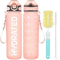 18 X GOSWAG 1000 ML SPORTS WATER BOTTLE WITH STRAW AND CARRY STRAP, 1 LITRE BPA-FREE AND LEAK-PROOF WATER BOTTLE WITH TIME MARKINGS AND MOTIVATIONAL QUOTES, WATER BOTTLE CLEANER KIT INCLUDED, BALLOON