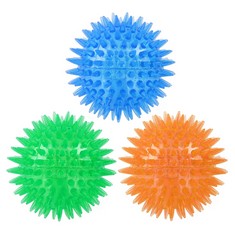 15 X HDKAJL 3-PACK SQUEAKY DOG BALL TOYS, DOGS CHEW SPIKY BALL, DOG SQUEAKY CHEW BALLS WITH ULTRA BOUNCY, BITE RESISTANT NON-TOXIC SOFT NATURAL TPR RUBBER, TEETH CLEANING FOR SMALL AND MEDIUM DOGS -