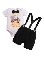 QUANTITY OF ASSORTED ITEMS TO INCLUDE HAOKAINI BABY BOYS 1ST BIRTHDAY CAKE SMASH OUTFITS GENTLEMAN LONG SLEEVE LETTER BOW TIE ROMPER SUSPENDER PANTS 3PCS CLOTHES SET: LOCATION - B
