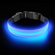 QUANTITY OF ITEMS TO INCLUDE PETISAY ULTIMATE LED DOG COLLAR - USB RECHARGEABLE WITH WATER RESISTANT - REFLECTIVE LIGHT UP DOG COLLAR FLASHING LIGHT - ADDING SAFETY TO NIGHT-TIME WALKS -(BLUE, S) - T