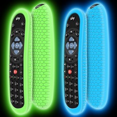 49 X 2 PACK COVER FOR ORIGINAL SKY Q VOICE REMOTE CONTROL SKY135,SKY GLASS REMOTE PROTECTIVE SILICONE CASE SKY Q TOUCH AND NON-TOUCH REMOTE CONTROL SLEEVE SKIN HOLDER BACK PROTECTOR (GLOW BLUE+GLOW G