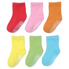 14 X QIYIENDIAN 6 PAIRS NON SLIP COZY WARM CREW SOCKS WITH GRIPS FOR BABY INFANT TODDLER KIDS BOYS GIRLS?6-12 MONTHS?1-MULTICOLOR B? - TOTAL RRP £111: LOCATION - B