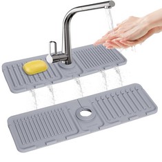 37 X STRETCHY SILICONE DRAINING MAT AROUND TAP, 44.5X14CM SINK MAT, SLOPE & LONGER KITCHEN SINK SPLASH GUARD, SILICONE FAUCET HANDLE DRIP CATCHER TRAY FOR KITCHEN & BATHROOM COUNTERTOP (GREY) - TOTAL