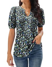 QUANTITY OF ASSORTED ITEMS TO INCLUDE CRECERELLE LADIES SHIRTS V NECK PLEATED BLOUSES RUFFLE SHORT SLEEVE T SHIRTS FOR WOMEN UK ELEGANT SUMMER T-SHIRTS BLOUSES FOR WOMEN UK (BLACK + WHITE ROSE, XL):