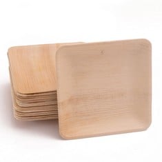 QUANTITY OF ASSORTED ITEMS TO INCLUDE 25 CMS SQUARE DISPOSABLE PALM LEAF DINNER PLATES PARTY PACK OF 25, ECO-FRIENDLY BAMBOO LIKE COMPOSTABLE AND BIODEGRADABLE, MICROWAVE SAFE SERVING PLATTERS FOR WE