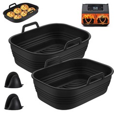14 X SILICONE AIR FRYER LINER, FOLDABLE 4PCS AIR FRYER LINERS & OVEN MITTS, 8.46INCH REUSABLE NINJA DUAL AIR FRYER POTS, ACCESSORIES FOR NINJA AF400UK & TOWER T17088 & AF300UK (BLACK, SILICONE) - TOT