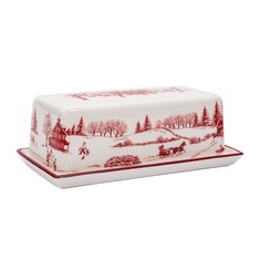 9 X BICO TOILE DE JOUY WINTER WONDERLAND CERAMIC BUTTER DISH WITH LID, BUTTER KEEPER FOR COUNTER, KITCHEN, DISHWASHER SAFE - TOTAL RRP £135: LOCATION - D