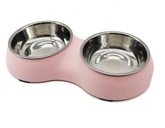 20 X DOUBLE DOG FOOD BOWLS, 2-IN-1 REMOVABLE STAINLESS STEEL DOG FOOD AND WATER BOWLS WITH NON-SPILL NON-SLIP PLASTIC MAT PET CAT FEEDER BOWL SET , BLUE, M - TOTAL RRP Â£166:: LOCATION - D