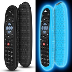 17 X 2 PACK COVER FOR ORIGINAL SKY Q VOICE REMOTE CONTROL SKY135,SKY GLASS REMOTE PROTECTIVE SILICONE CASE SKY Q TOUCH AND NON-TOUCH REMOTE CONTROL SLEEVE SKIN HOLDER BACK PROTECTOR , GLOW BLUE+BLACK