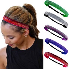 QUANTITY OF ASSORTED ITEMS TO INCLUDE FAIRVIR SPORT HEADBAND RED SPARKLY HAIR BANDS SPORT PARTY PROM DATE STRETCHY BOHEMIA HAIR ACCESSORIES FOR WOMEN AND GIRLS(5PCS): LOCATION - D