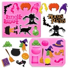 QUANTITY OF ASSORTED ITEMS TO INCLUDE ANYDESIGN 2PCS HALLOWEEN WITCH THEME FONDANT MOLDS HOCUS POCUS WITCH HAT BLACK CAT MAGIC BOOK BAT PATTERN SILICONE MOULDS FOR HALLOWEEN PARTY CUPCAKE TOPPER DECO