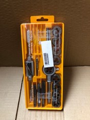QUANTITY OF ITEMS TO INCLUDE SCREWDRIVER MULTI BIT SET AND RATCHET HANDLE AND 20PCS TAP AND DIE SET  : LOCATION - E
