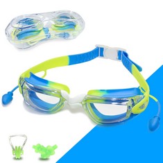 18 X SWIMMING GOGGLES KIDS 3-14 YEARS OLD, CRYSTAL CLEAR WIDE VISION TODDLER GOGGLES SET WITH ANTI-FOG, WATERPROOF, UV PROTECTION, KIDS SWIM GOGGLES FOR STUDENT CHILDREN GIRLS BOYS (BLUE WITH YELLOW)