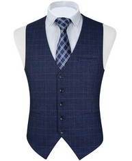 QUANTITY OF ASSORTED ITEMS TO INCLUDE FAIMO DARK BLUE WAISTCOAT MENS FORMAL PLAID WAISTCOAT CLASSIC CHECK WAISTCOATS FOR MEN WITH POCKETS SUIT VEST XS: LOCATION - F