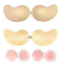 QUANTITY OF ASSORTED ITEMS TO INCLUDE SHEKINI WOMEN'S ADHESIVE BRAS 2 PIECE BACKLESS BRAS WITH 4 NIPPLE PADS STRAPLESS INVISIBLE STICKY BRA LIFT UP REUSABLE SILICONE BRA, C: LOCATION - F