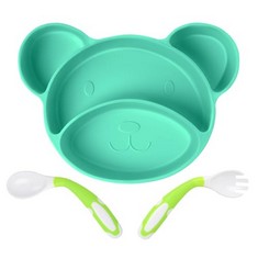 33 X VICLOON BABY SUCTION PLATE, TODDLER BABY FEEDING PLATE, NON-SLIP SILICONE BABY DIVIDED PLATE FOR SELF FEEDING TRAINING, DISHWASHER & MICROWAVE SAFE (GREEN) - TOTAL RRP £216: LOCATION - F