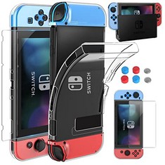 QUANTITY OF ITEMS TO INCLUDE HEYSTOP CASE COMPATIBLE WITH DOCKABLE, PROTECTIVE CASE COVER COMPATIBLE WITH AND JOY-CON CONTROLLER WITH A SWITCH TEMPERED GLASS SCREEN PROTECTOR AND THUMB STICK CAPS - T