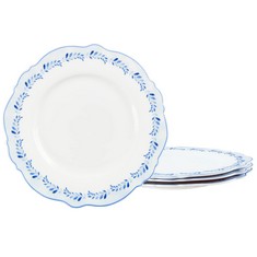 QUANTITY OF ASSORTED ITEMS TO INCLUDE FANQUARE 20.8CM TREE BRANCH DESSERT PLATES WITH BLUE EDGE, 4-PIECE DINNER PLATE SET, SERVING PLATES DESSERT DISHES: LOCATION - G