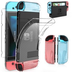 QUANTITY OF ASSORTED ITEMS TO INCLUDE HEYSTOP CASE COMPATIBLE WITH NINTENDO SWITCH DOCKABLE CLEAR TPU PROTECTIVE CASE COVER COMPATIBLE WITH NINTENDO SWITCH GRIP WITH A SWITCH TEMPERED GLASS SCREEN PR