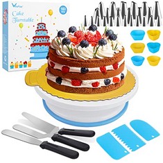 QUANTITY OF ASSORTED ITEMS TO INCLUDE WILDFOX CAKE TURNTABLE, 103 PCS CAKE DECORATING SUPPLIES PROFESSIONAL CUPCAKE DECORATING KIT BAKING SUPPLIES INCLUDE CAKE STAND, 51 PIPING BAGS, 24 NOZZLES, 6 SI