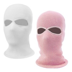 22 X TSLBW 2 PCS SKI MASK BALACLAVA 2-HOLE FULL FACE COVER WINTER KNITTED BALACLAVA WARM FACE COVER FOR CYCLING SKIING OUTDOOR SPORTS (PINK AND WHITE) - TOTAL RRP £92: LOCATION - G
