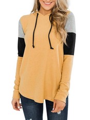 24 X REORIA WOMENS COLOR BLOCK HOODIE SWEATSHIRTS TUNIC PULLOVER TOPS LONG SLEEVE DRAWSTRING SHIRTS YELLOW XX-LARGE - TOTAL RRP £200: LOCATION - G