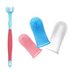 QUANTITY OF ASSORTED ITEMS TO INCLUDE PET DOG TOOTHBRUSH,3 HEADS PET TOOTHBRUSH + MULTI-COLOURED FINGER SILICONE TOOTHBRUSH WITH STORAGE CASE,MULTI-ANGLE DENTAL CLEANING BRUSH FOR PET DOGS AND CATS D