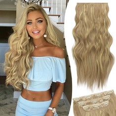 QUANTITY OF ASSORTED ITEMS TO INCLUDE RUWISS 20 INCH CLIP IN HAIR EXTENSIONS, 3PCS 200G LONG WAVY SYNTHETIC EXTENSION, NATURAL SOFT DOUBLE WEFT HAIR EXTENSIONS FOR WOMEN(DARK ASH BLONDE MIXED BLEACH