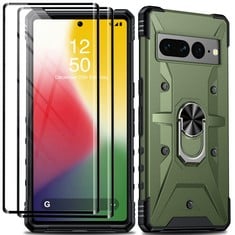 13 X GOLD FOR GOOGLE PIXEL 7 PRO CASE, [3 IN 1] PIXEL 7 PRO CASE WITH [ROTATABLE STAND RING + 2 * 9H TEMPERED GLASS SCREEN PROTECTORS] MILITARY GRADE SHOCKPROOF PROTECTION PIXEL 7 PRO PHONE CASE (BLA