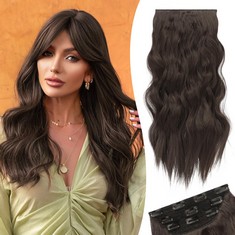 9 X RUWISS 20 INCH CLIP IN HAIR EXTENSIONS, 3PCS 200G LONG WAVY SYNTHETIC EXTENSION, NATURAL SOFT DOUBLE WEFT HAIR EXTENSIONS FOR WOMEN(BLACK BROWN) - TOTAL RRP £112: LOCATION - A RACK