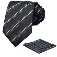 24 X BRIYARD MENS TIE AND POCKET SQUARE SET(BLACK WHITE), STRIPE TIES FOR MEN, SILK SATIN TIE AND HANDKERCHIEF SETS FOR WEDDING PARTY WORK FORMAL BUSINESS MEN'S TIE SET(GIFT BOX) - TOTAL RRP £100: LO