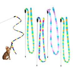 22 X TAHUN 4 PIECES CAT WAND INTERACTIVE TOY, COLORFUL RIBBON WAND WITH BELL, PET TOYS FOR CAT TRAINING, INDOOR CAT CHARMER INTERACTIVE CATCHER WAND, KITTEN TEASER WAND STRING PLUSH TOY (RAINBOW COLO