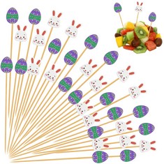 34 X SRIZIAN 200PCS EASTER EGG RABBIT COCKTAIL STICKERS EASTER COCKTAIL PICKS TOOTHPICKS FOR APPETIZERS, 5.1INCH BAMBOO FOOD SKEWERS STICKS FOR DRINKS, SNACKS EASTER PARTIES DECORATION - TOTAL RRP £2