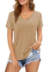 10 X CNFUFEN WOMENS TOPS PLAIN V NECK T SHORT SLEEVE SHIRTS LADIES BLOUSES SUMMER CLOTHES FOR WOMEN PERSONALISED T SHIRT UK KHAKI SIZE M(10-12) - TOTAL RRP £125: LOCATION - A RACK