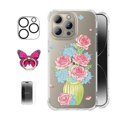 14 X ROSEPARROT [4-IN-1 IPHONE 15 PRO MAX CASE WITH TEMPERED GLASS SCREEN PROTECTOR + CAMERA LENS PROTECTOR,CLEAR WITH FLORAL PATTERN DESIGN,SHOCKPROOF PROTECTIVE COVER,6.7"(ROSEE) - TOTAL RRP £116:
