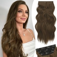 9 X RUWISS 20 INCH CLIP IN HAIR EXTENSIONS, 3PCS 200G LONG WAVY SYNTHETIC EXTENSION, NATURAL SOFT DOUBLE WEFT HAIR EXTENSIONS FOR WOMEN(CHESTNUT BROWN) - TOTAL RRP £126: LOCATION - A RACK