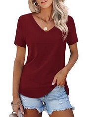 6 X BELURING WOMEN CASUAL SHORT SLEEVE TOPS SIMPLE LOOSE FIT SOFT T-SHIRT BURGUNDY SIZE 22 24 - TOTAL RRP £100: LOCATION - B RACK