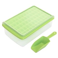 12 X ICE CUBE TRAY WITH LID AND BIN FOR FREEZER, EASY RELEASE 55 NUGGET ICE TRAY WITH COVER, STORAGE CONTAINER, SCOOP. PERFECT SMALL ICE CUBE MAKER TRAY & MOLD. FLEXIBLE DURABLE PLASTIC, BPA FREE - T