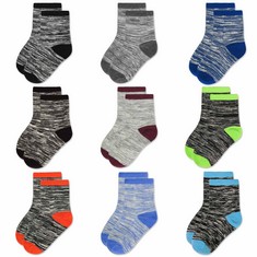 12 X SPTRAMLE BOYS STRIPED COTTON SOCKS - 9 PAIRS BREATHABLE COTTON SOCKS FOR TODDLER KIDS BOYS OR GIRLS ?5-7 YEARS OLD? WITH STRIPED DESIGNED - TOTAL RRP £110: LOCATION - C RACK