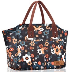 12 X HOMESPUN INSULATED LUNCH BAG FOR WOMEN MEN WORK ADULT COOL BAG LUNCH BOX LARGE CAPACITY LADIES TOTE BAG(BLACK FLOWER) - TOTAL RRP £130: LOCATION - C RACK