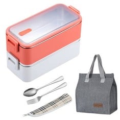 10 X TOMOE BENTO BOX KIT 304 STAINLESS LUNCH BOX 2-LAYER ANTI-LEAK ADULT BENTO WITH SPOON FORK AND INSULATION BAGS FOR ADULT WORK OFFICE PICNIC SCHOOL OFFICE - TOTAL RRP £133: LOCATION - A RACK