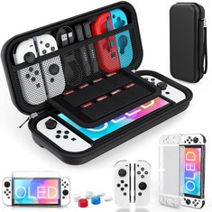 21 X HEYSTOP SWITCH OLED CASE FOR NINTENDO SWITCH OLED CARRY CASE POUCH ACCESSORIES WITH SWITCH OLED CLEAR COVER CASE TEMPERED GLASS SCREEN PROTECTOR AND 6 THUMB GRIPS CAPS FOR NINTENDO SWITCH OLED M