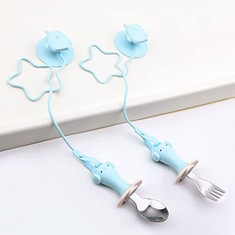 20 X VICLOON BABY FORK AND SPOON SET, 2 PCS SILICONE STAINLESS STEEL BABY CUTLERY FOR WEANING AND LEARNING TO USE CUTLERY,BABY FIRST SELF FEEDING SPOON FORK WITH ROPE AND SUCKER FOR BABIES & TODDLERS
