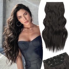 9 X RUWISS 20 INCH CLIP IN HAIR EXTENSIONS, 3PCS 200G LONG WAVY SYNTHETIC EXTENSION, NATURAL SOFT DOUBLE WEFT HAIR EXTENSIONS FOR WOMEN(NATURAL BLACK) - TOTAL RRP £113: LOCATION - C RACK